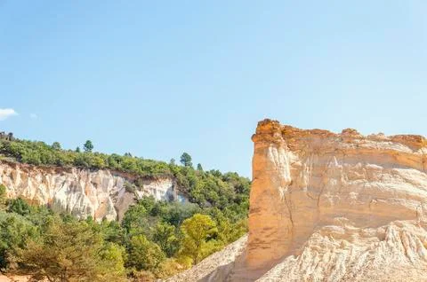 Panoramic view of the ocher lands in the Rustrel nature park Stock Photos