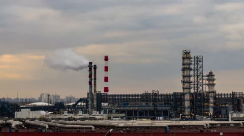 Panoramic view of oil refinary time lapse Stock Footage 68894250