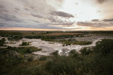 Panoramic view of an old abandoned quarry Stock Photos