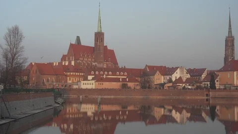 Panoramic view on the old architecture on Cathedral Island in Poland Stock Footage 108299514