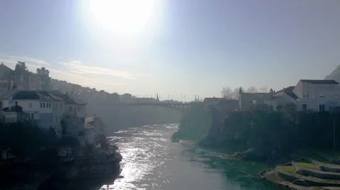 Panoramic view from the old bridge in Mostar Stock Footage 47010775