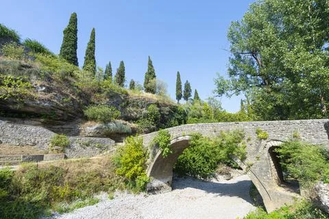 Panoramic view of the Old bridge over tRibnica River Stock Photos