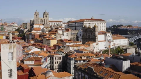 Panoramic View on Old Cities Porto and Gaia Stock Footage 122104173