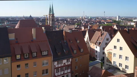 Panoramic view on old city and houses of Nurmberg city, Germany. Nuremberg is Stock-Footage 142325304