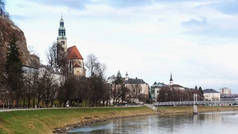 Panoramic view of old city buildings with towers. Video stock 80957953