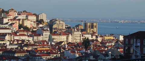 Panoramic view of old city of Lisbon Stock Footage 151354657