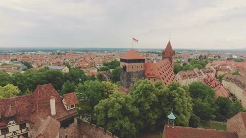 Panoramic view of the old city from the tower of the castle of the city of Nurem Stock Footage 98356702