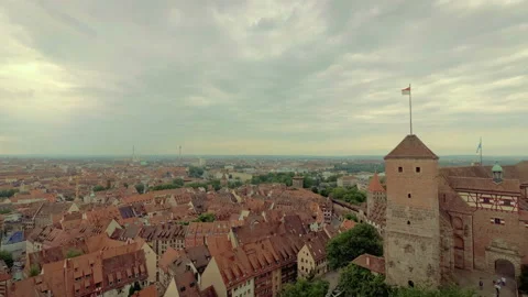 Panoramic view of the old city from the tower of the castle of the city of Nurem Stock Footage 98356875