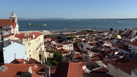 Panoramic view of the old district of Alfama, Lisbon Stock Footage 250881412