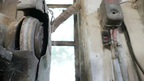 Panoramic view of old grinding-polishing machine in workshop. Stock Footage 89067167
