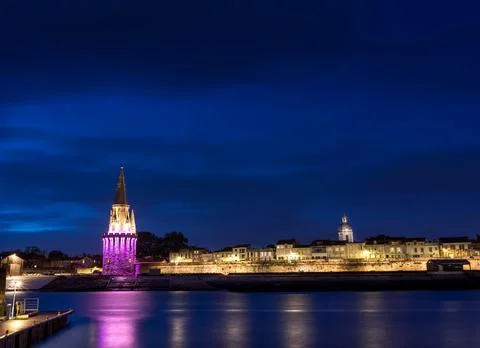 Panoramic view of the old harbor of La Rochelle with its famous towers Stock Photos
