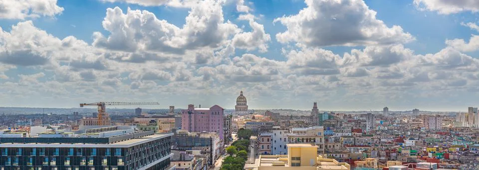 Panoramic view of an Old Havana and colorful Old Havana streets in historic c Stock Photos