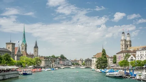 Panoramic view of the old historic town of Zurich, Switzerland Stock Footage 81473219