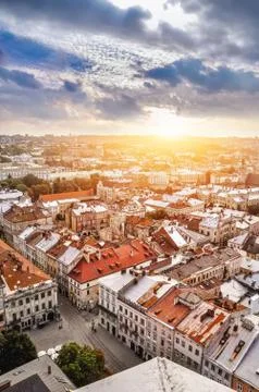Panoramic view of Old Lviv Stock Photos