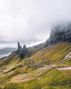 Panoramic view of the old man of storr in Scotland Stock Photos