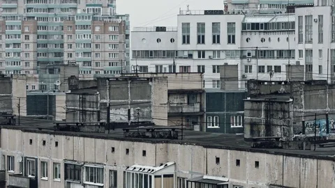 Panoramic view of the old panel house on the outskirts of town Stock Footage 82033693