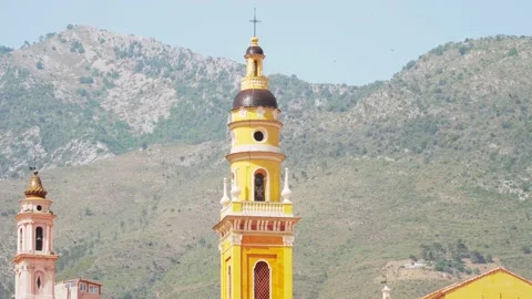 Panoramic view on old part of Menton, Provence-Alpes-Cote d'Azur. tourist Stock Footage 202207468