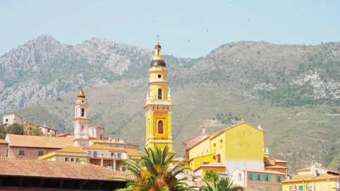 Panoramic view on old part of Menton, Provence-Alpes-Cote d'Azur. tourist Stock Footage 208132482