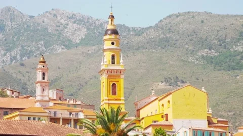 Panoramic view on old part of Menton, Provence-Alpes-Cote d'Azur. tourist Stock Footage 209625935