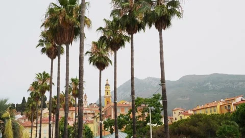 Panoramic view on old part of Menton, Provence-Alpes-Cote d'Azur. tourist Stock Footage 210834927