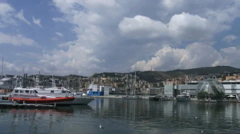 Panoramic view of the old port of Genoa, Italy Stock Footage 53847268
