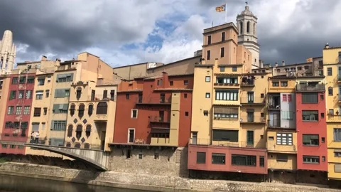 A panoramic view of Old Quarter, Girona Video stock 219811816