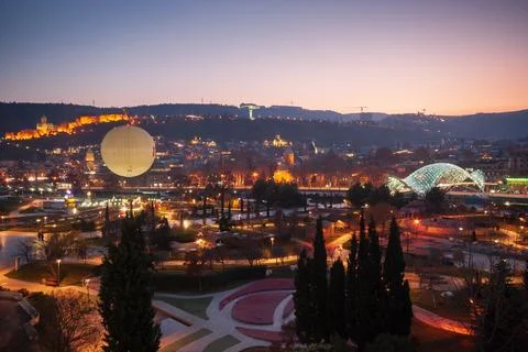 Panoramic view of the old Tbilisi at night. Georgia Stock Photos