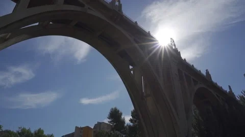 Panoramic view of Old town of Alcoy, bridge of Saint George. Alcoy, Spain. Stock Footage 138892038
