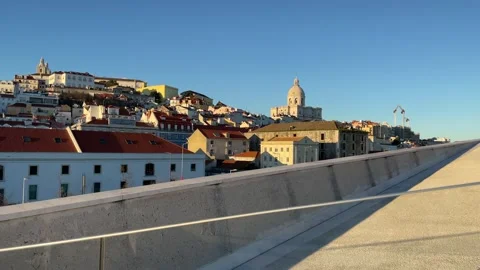 Panoramic view of the old town, Alfama district. The new cruise terminal. Stock Footage 240810602
