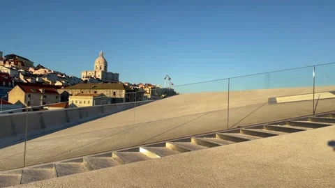 Panoramic view of the old town, Alfama district. The new cruise terminal. Stock Footage 240810741