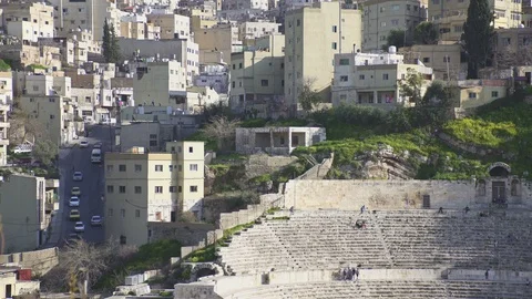 Panoramic view of old town Amman, Jordan Stock Footage 109228599