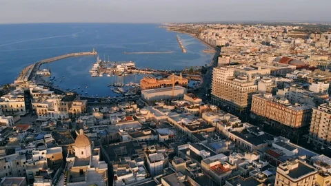 Panoramic view of old town in Bari, drone shot, Puglia, Italy Stock Footage 112662145