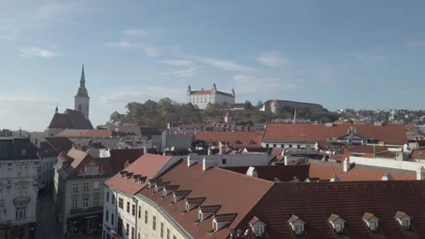 Panoramic View from Old Town Hall Tower with Bratislava Castle in Background Stock Footage 316249155