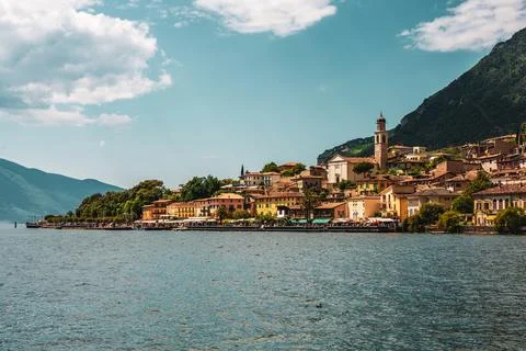 Panoramic view of the old town of Limone Sul Garda on Lake Garda in Italy. Stock Photos