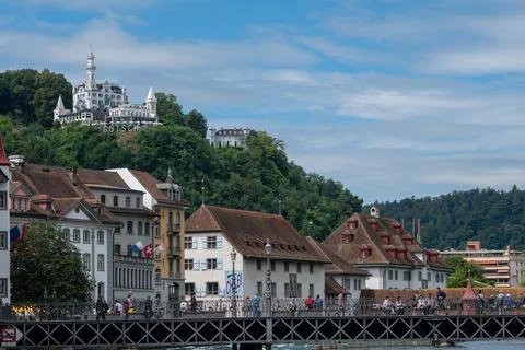 Panoramic view of the old town of Lucerne in Switzerland. Stock Photos