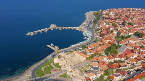 Panoramic view of the old town of Nessebar from a great height Video stock 119630695