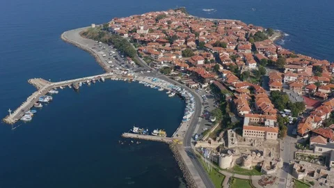 Panoramic view of the old town of Nessebar from a great height Stock Footage 119630872