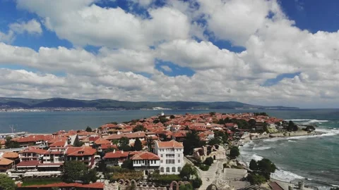 Panoramic view of the old town of Nessebar from a great height Stock Footage 130841648