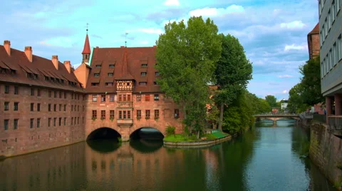 Panoramic view on the old town Nuremberg with red roofs by day. Stock Footage 66356190