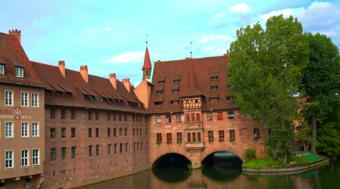 Panoramic view on the old town Nuremberg with red roofs by day. Stock Footage 66356259
