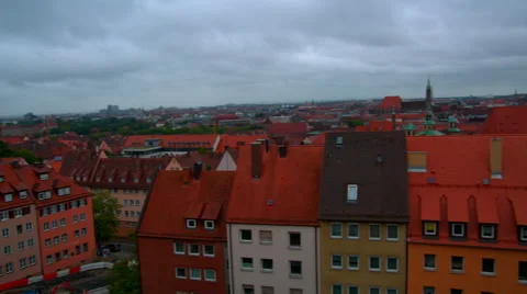 Panoramic view on the old town Nuremberg with red roofs by day. Stock Footage 66356659