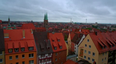 Panoramic view on the old town Nuremberg with red roofs by day. Stock Footage 66356726