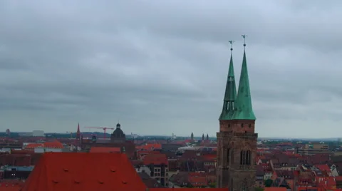 Panoramic view on the old town Nuremberg with red roofs by day. Stock Footage 66356759