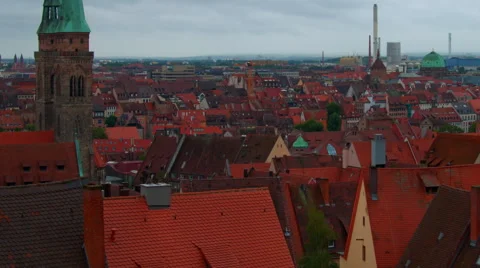 Panoramic view on the old town Nuremberg with red roofs by day. Stock Footage 66356867