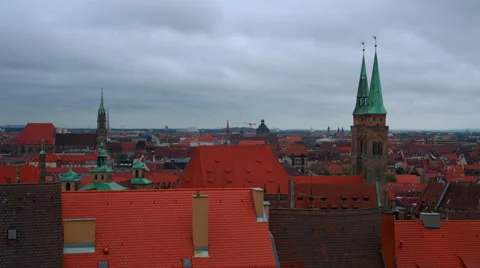 Panoramic view on the old town Nuremberg with red roofs by day. Stock Footage 66356873