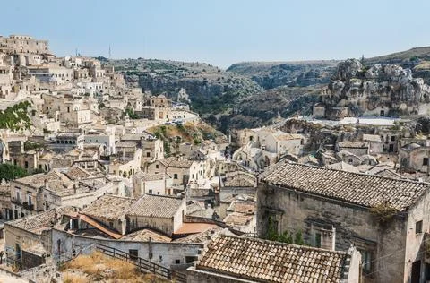 Panoramic view of old town Sassi di Matera, Basilicata, Italy. Stock Photos