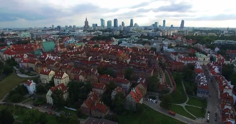 Panoramic view of Old Town Warsaw in a summer day n Poland. Aerial view. Stock Footage 84342188