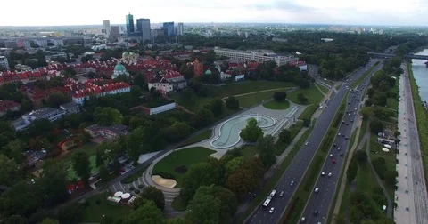 Panoramic view of Old Town Warsaw in a summer day n Poland. Aerial view. Stock Footage 84342469