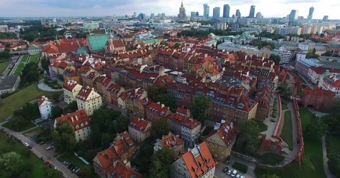 Panoramic view of Old Town Warsaw in a summer day n Poland. Aerial view. Stock Footage 84343473
