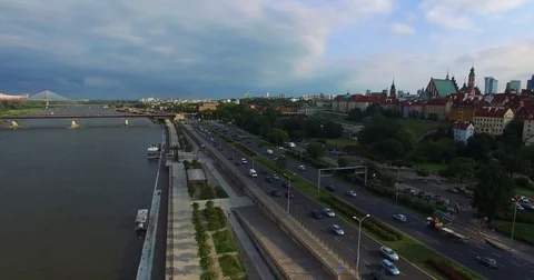 Panoramic view of Old Town Warsaw in a summer day n Poland. Aerial view. Stock Footage 84343475